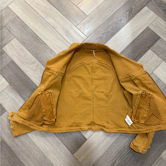 Free People Yellow Jean Jacket with Lace-Up Sleeves - Picture 3 of 4